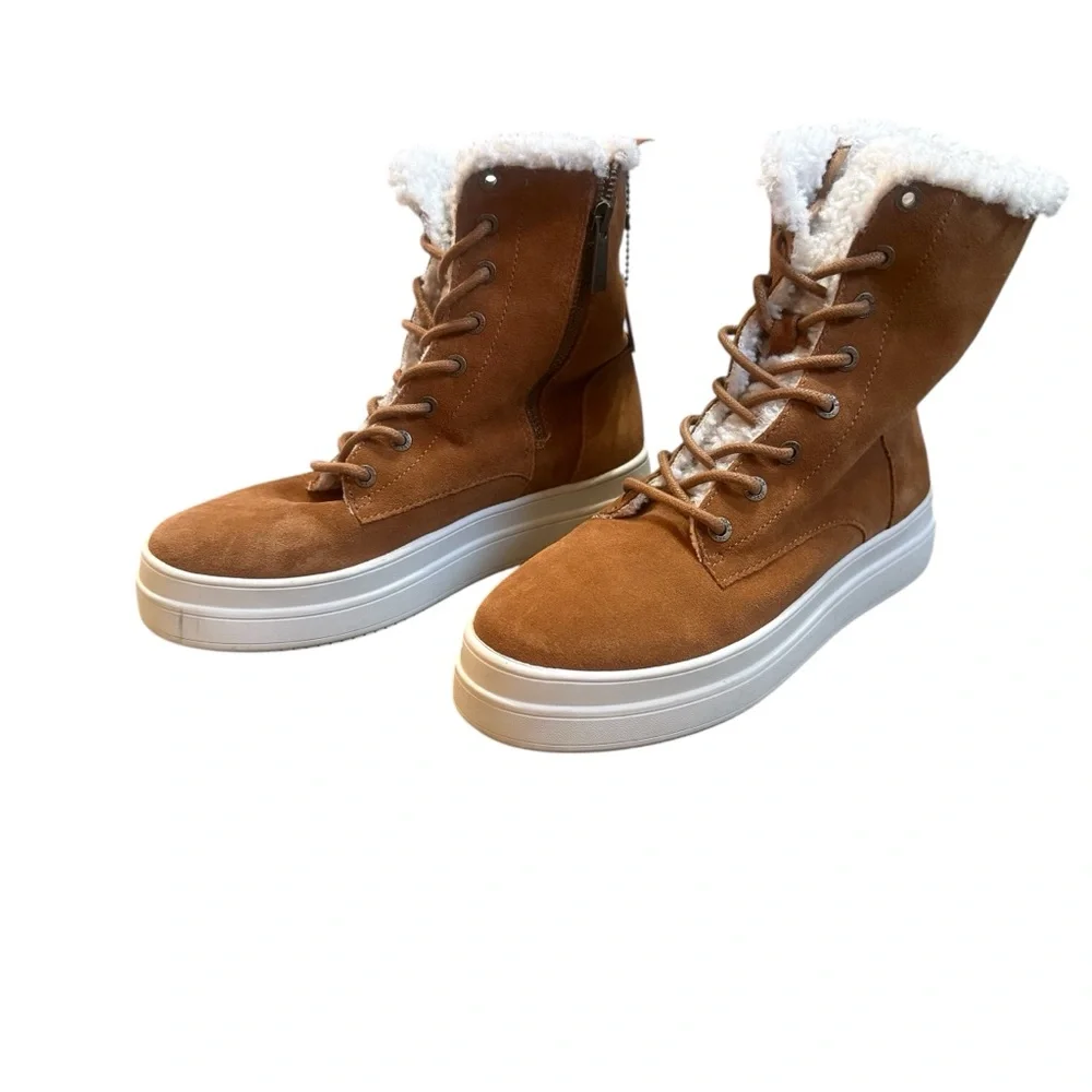 J Slides ‘Torrie’ Brown Suede High Top Faux Fur Boots